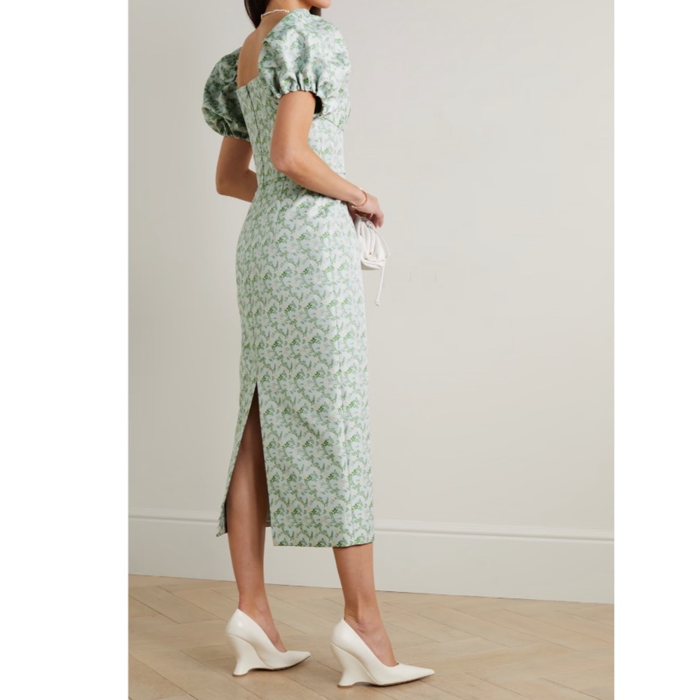 Markarian Yvette Floral Brocade Puff Sleeve Midi Dress Light Blue size US 12 NEW - Picture 2 of 10